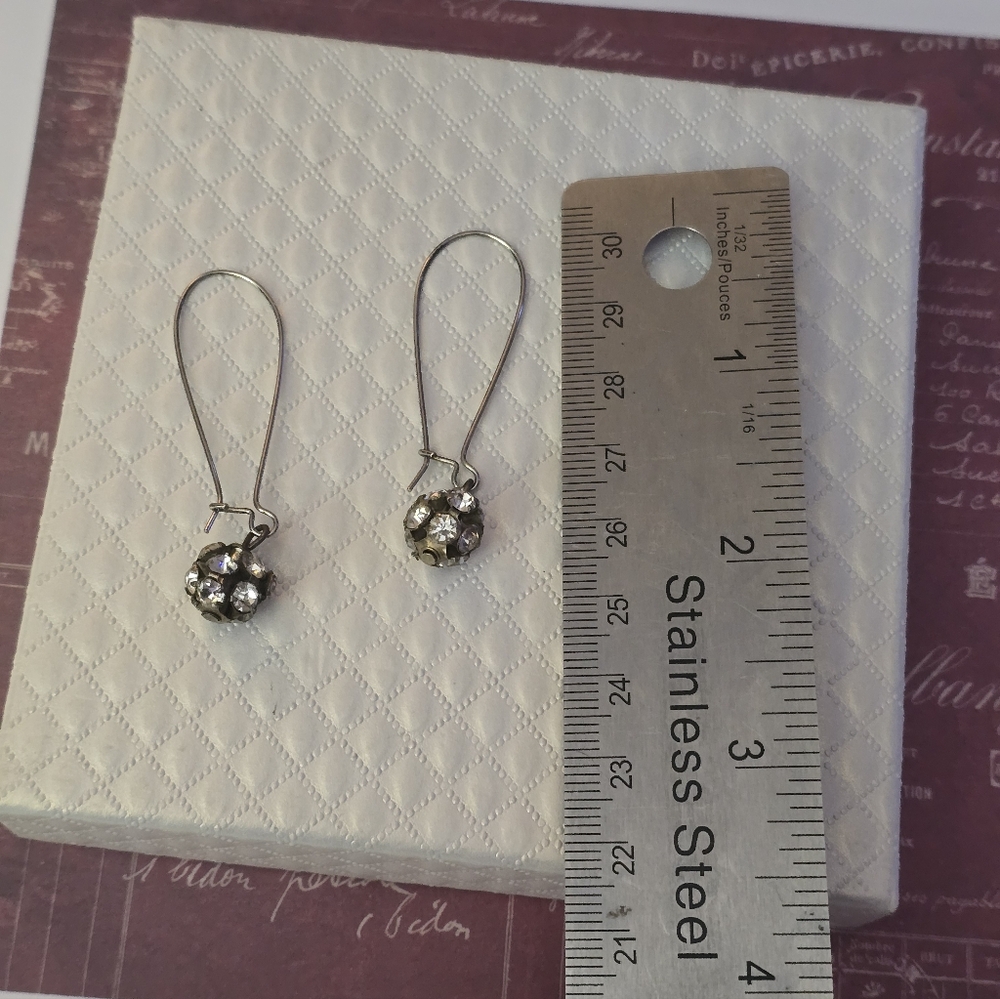 Silver Tone Clear Rhinestone Drop Threader Statement Earrings - Picture 8 of 8